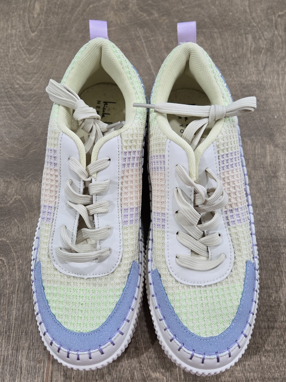 Nicole Miller Brita Sz 9 Pastel Multi-Color Women's Lace-Up Sneakers Waffle Knit